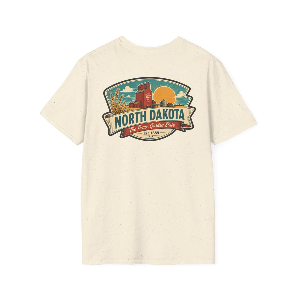 Natural off-white T-shirt with North Dakota logo graphic on the chest
