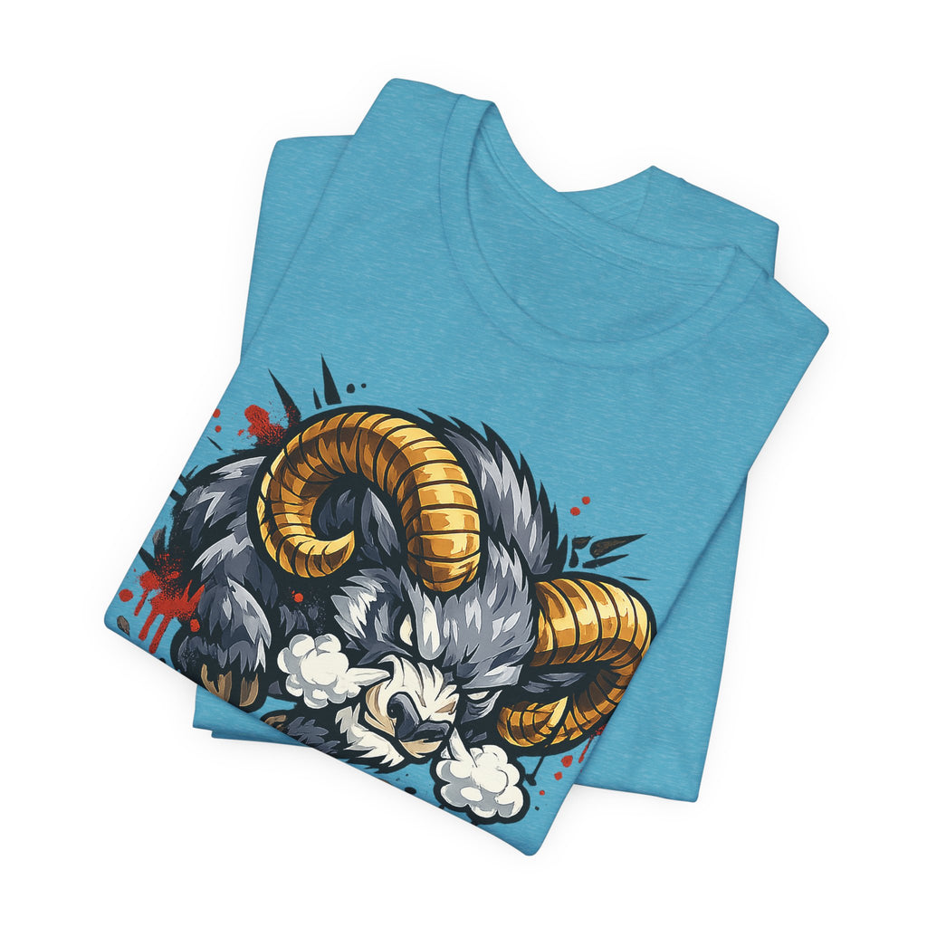 Aqua unisex t-shirt with charging ram graphic front