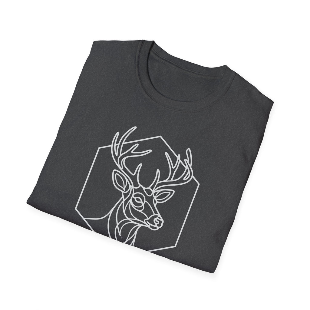 Dark gray deer outline T-shirt with geometric hex badge