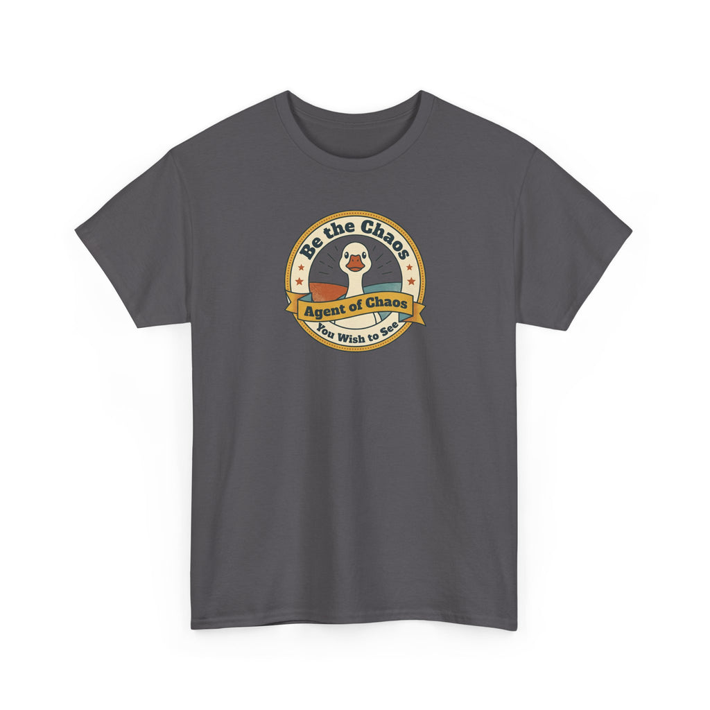 Charcoal T-shirt with round duck emblem graphic on the front.