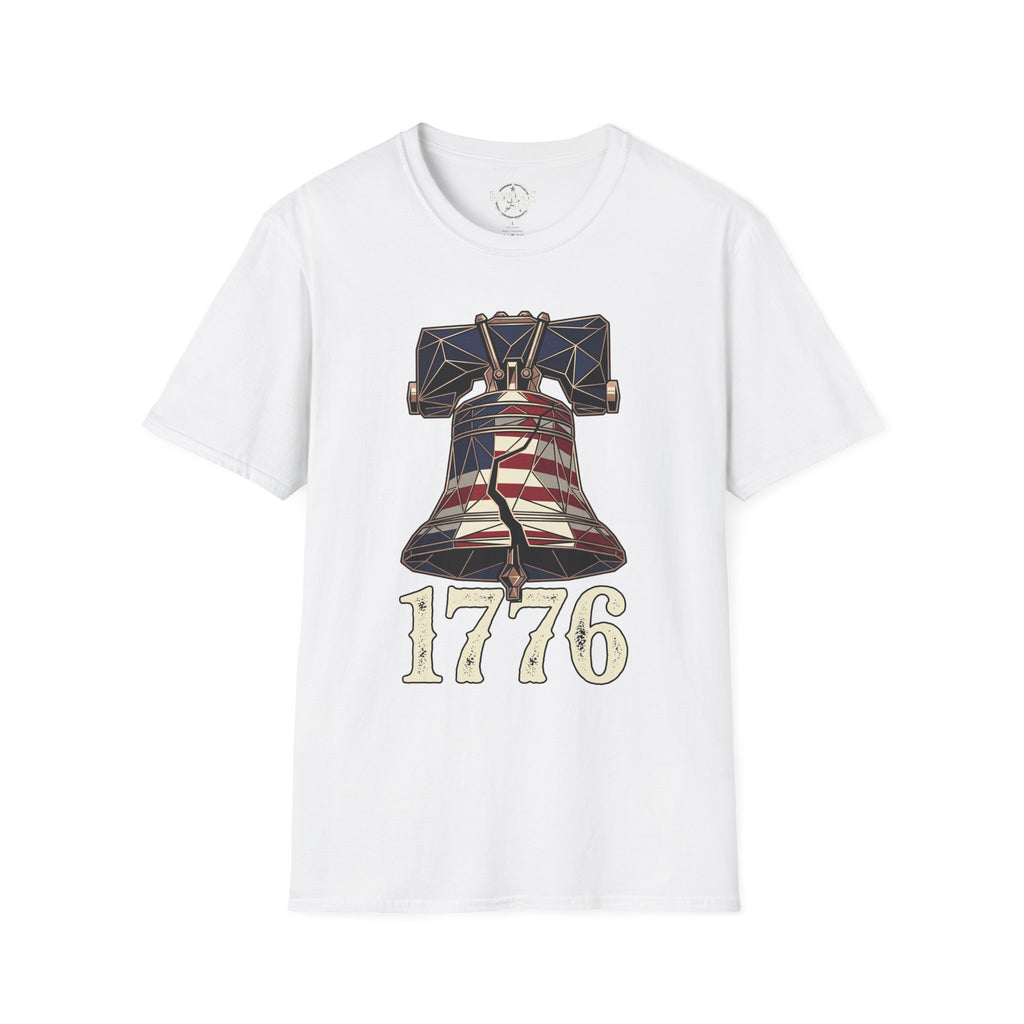 Liberty Bell 1776 T-shirt, white, patriotic bell with “1776” front design