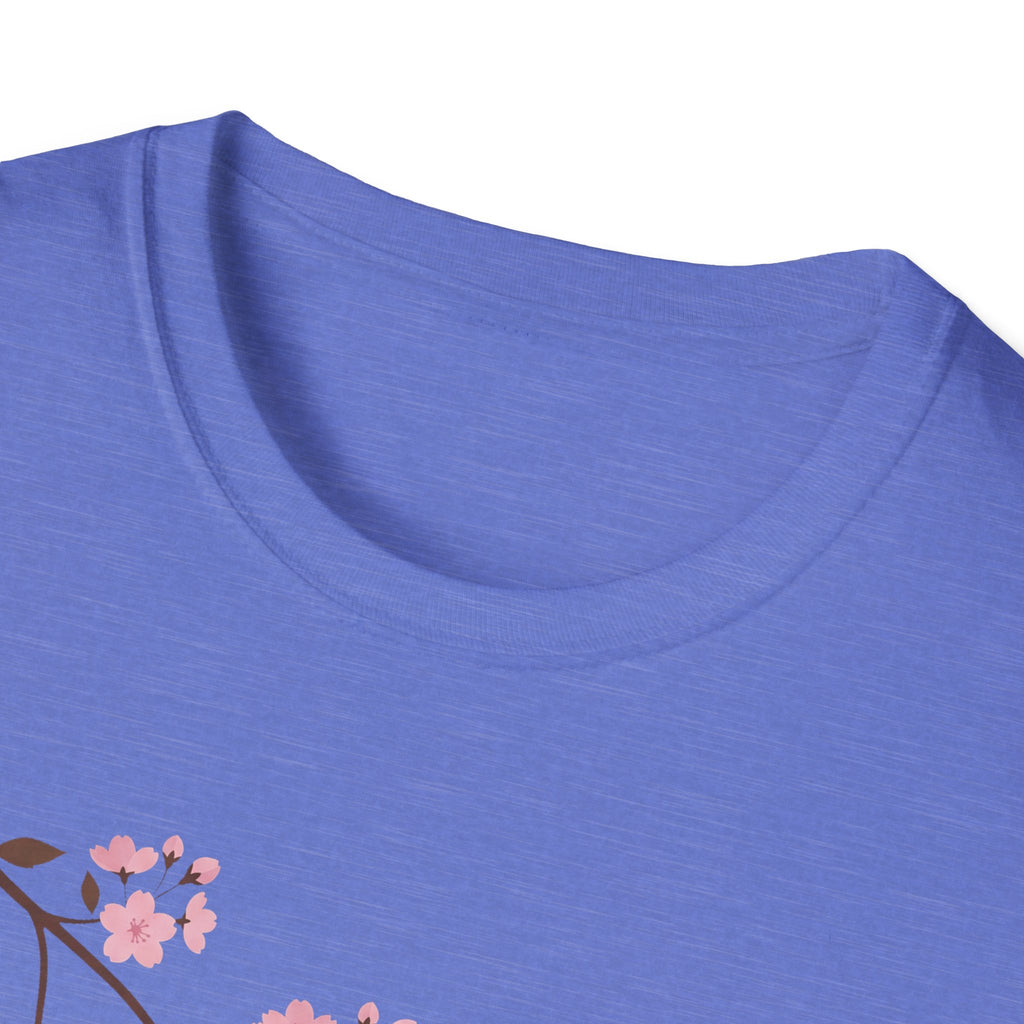 Cherry Blossom Branch T-Shirt (lila-blau) Detailansicht vom Halsausschnitt