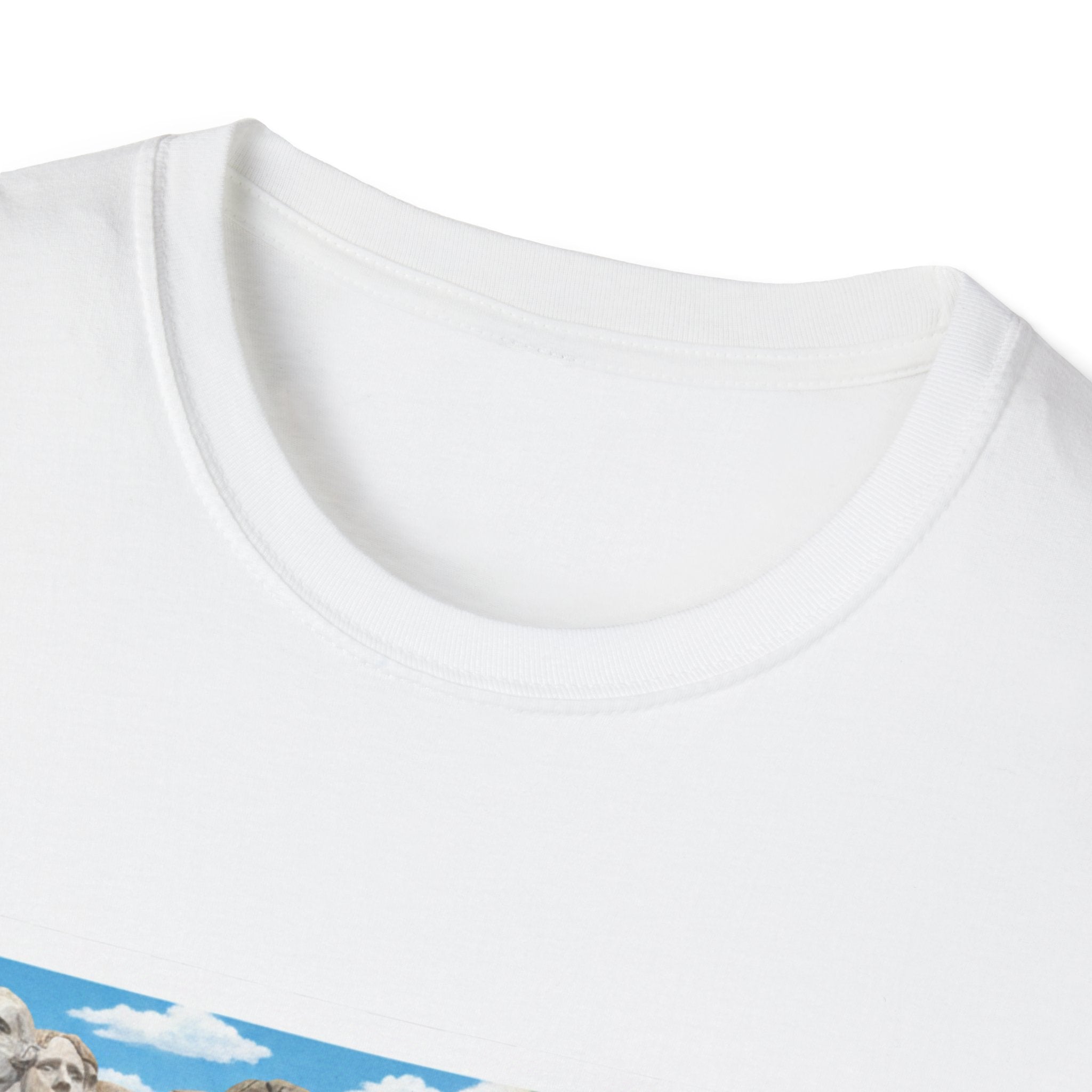 White crew-neck T-shirt neckline and collar seam detail