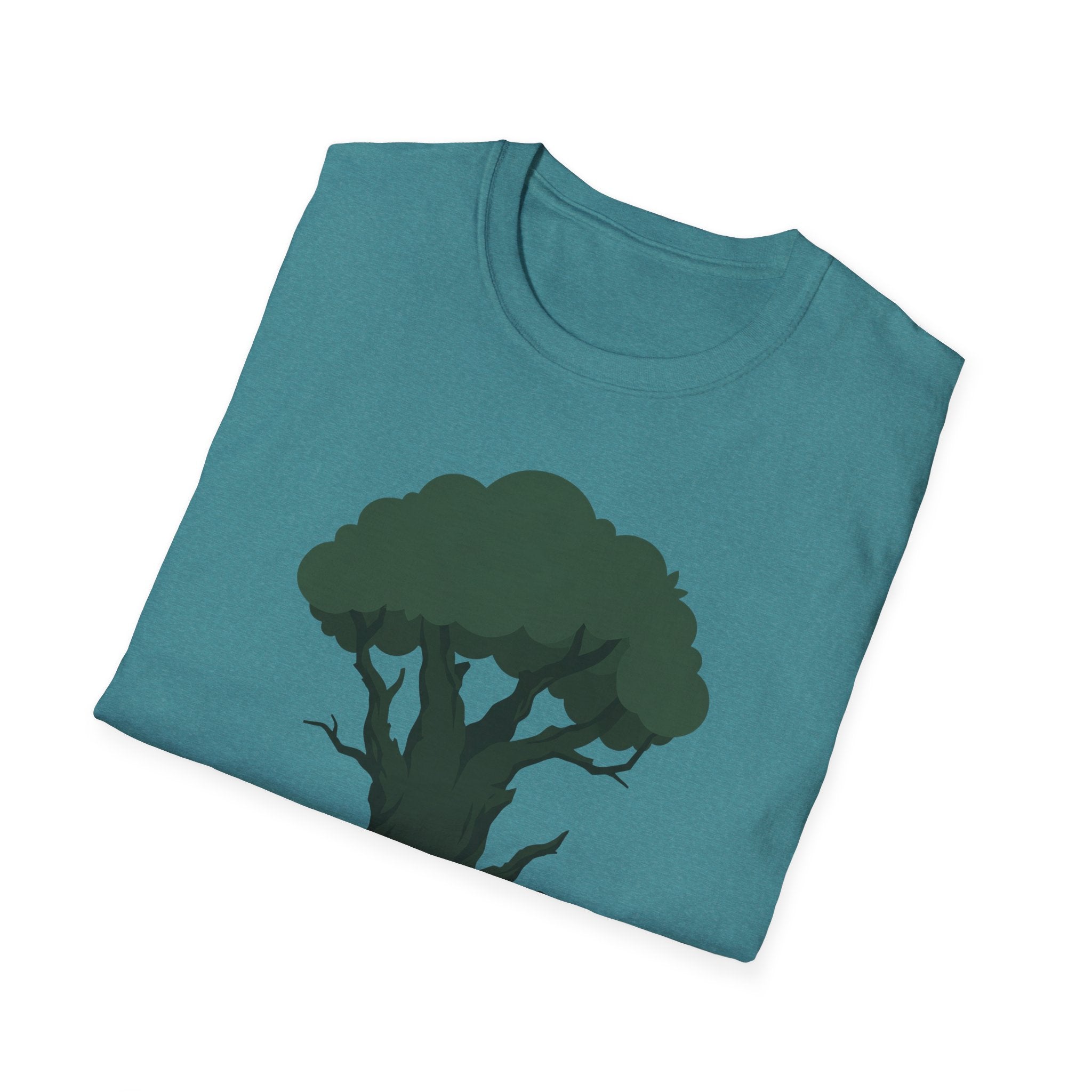 Enchanted Tree T-shirt, teal, large woodland tree graphic on chest