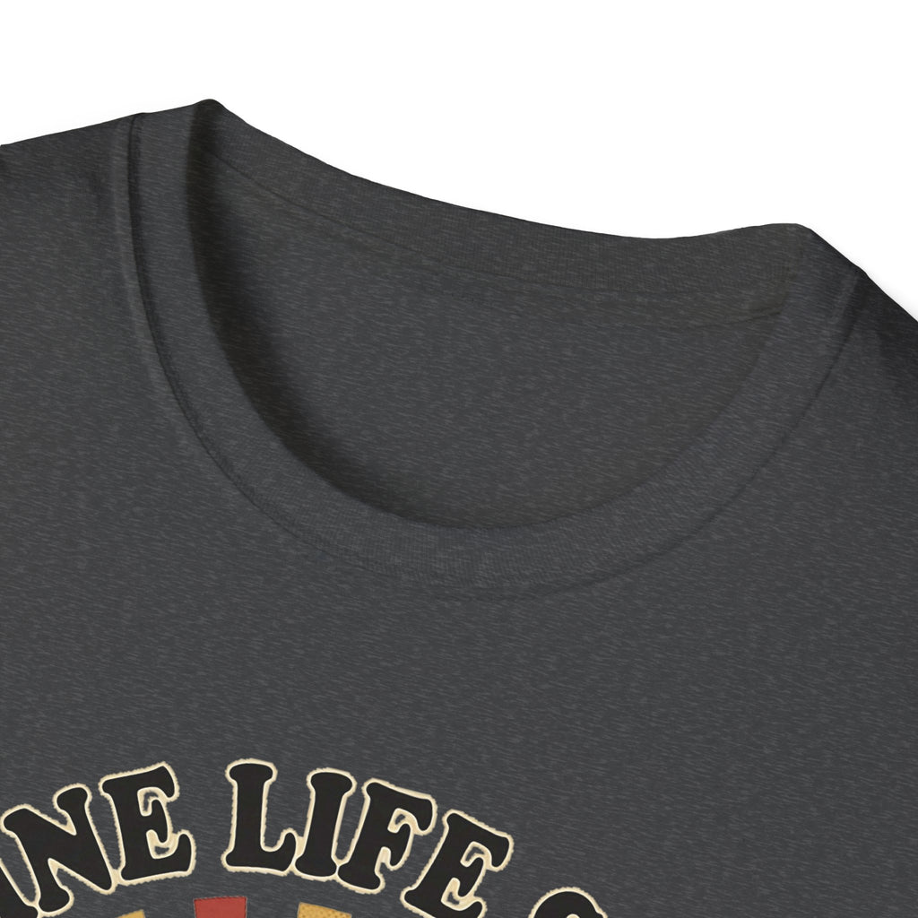 Caffeine Life Support T-shirt, dark heather crew neck with partial lettering