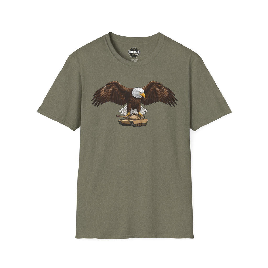 T-Shirt verde oliva con águila calva patriótica y gráfico en el centro