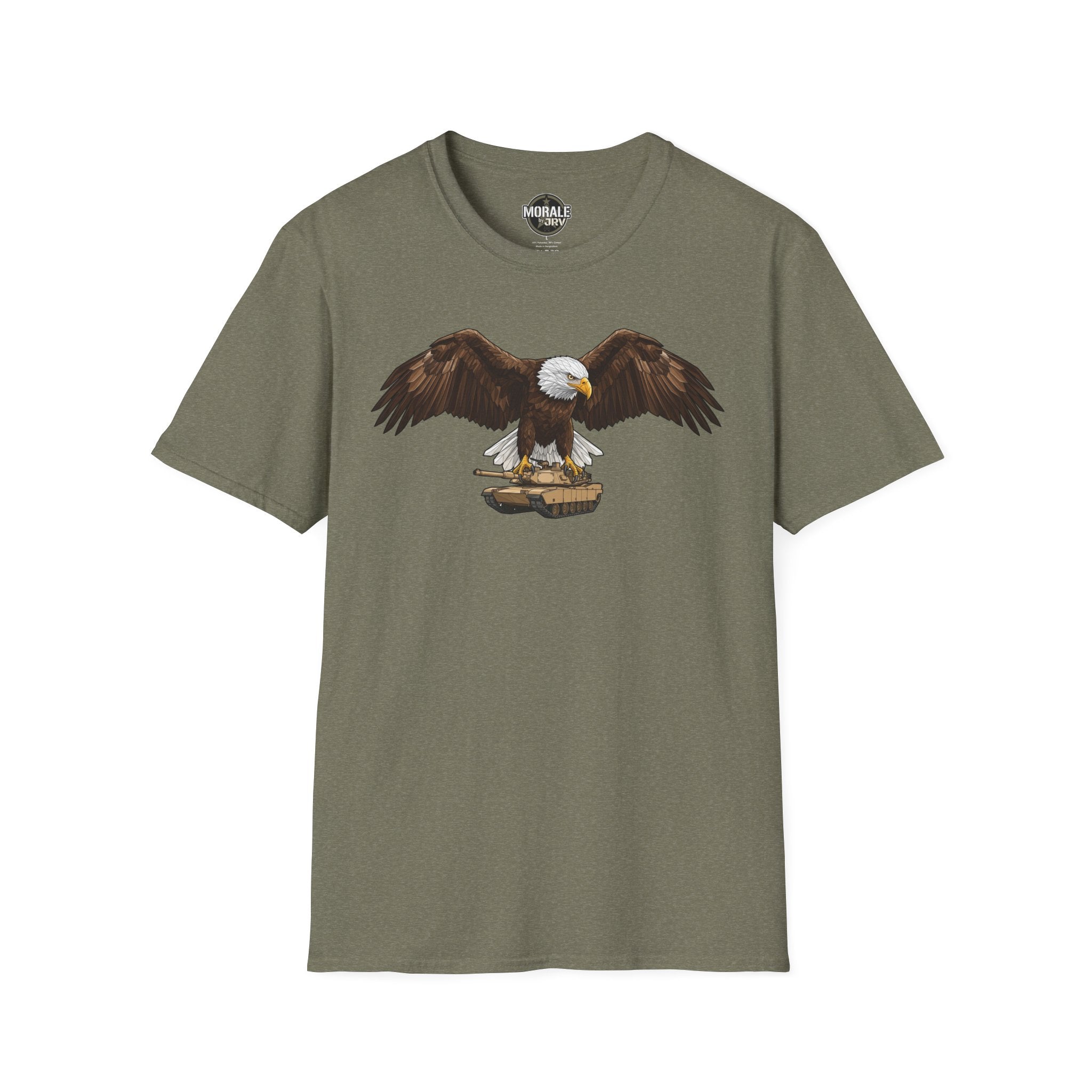 T-Shirt verde oliva con águila calva patriótica y gráfico en el centro