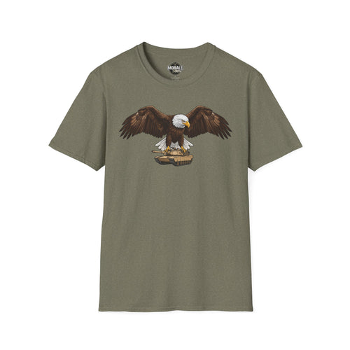 T-Shirt verde oliva con águila calva patriótica y gráfico en el centro