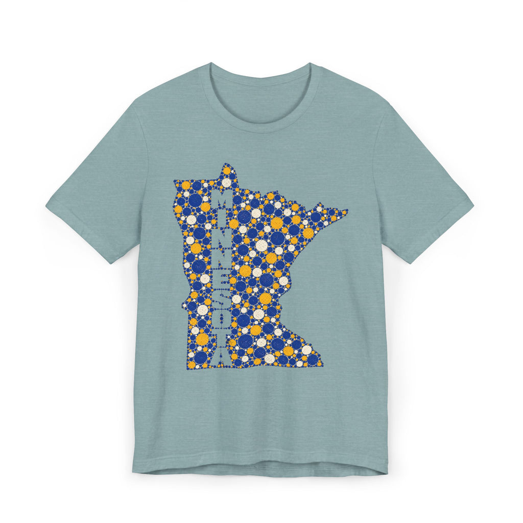 Minnesota State Floral Pattern T-Shirt | Blue and Gold Minnesota Map Graphic Tee