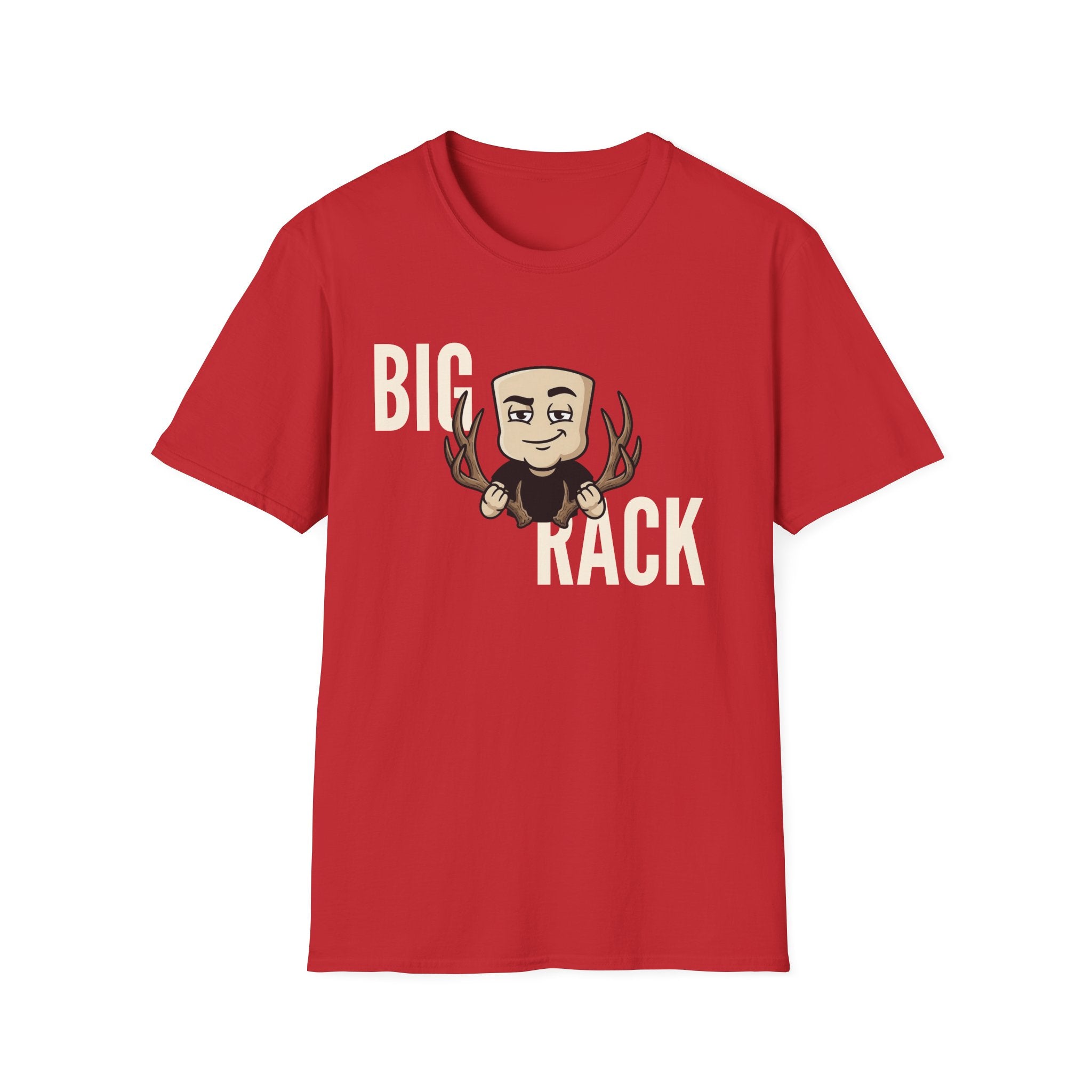 Red T-shirt with "BIG" "KACK" cartoon hunter and antler graphic