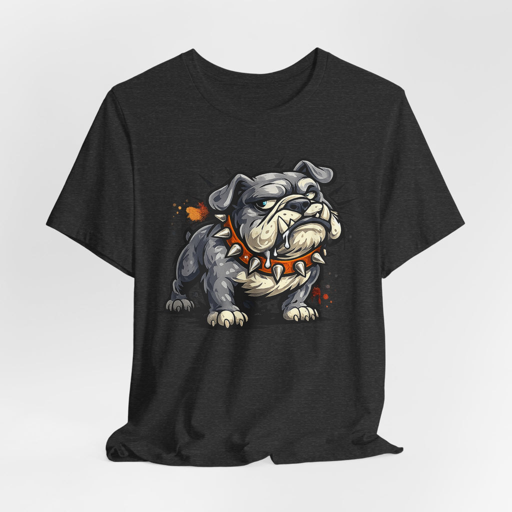 Black unisex crewneck tee with snarling bulldog front graphic