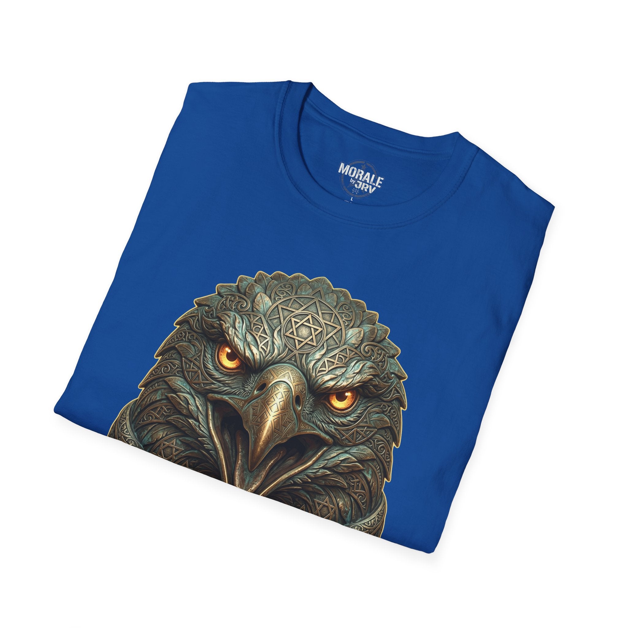 Royal blue Fierce eagle head T-shirt, golden eyes front graphic