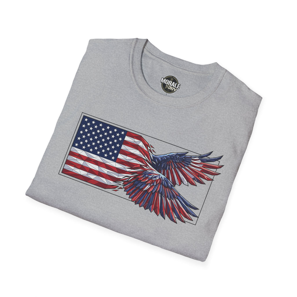 Sport grey T-shirt with bald eagle and American flag graphic on the front