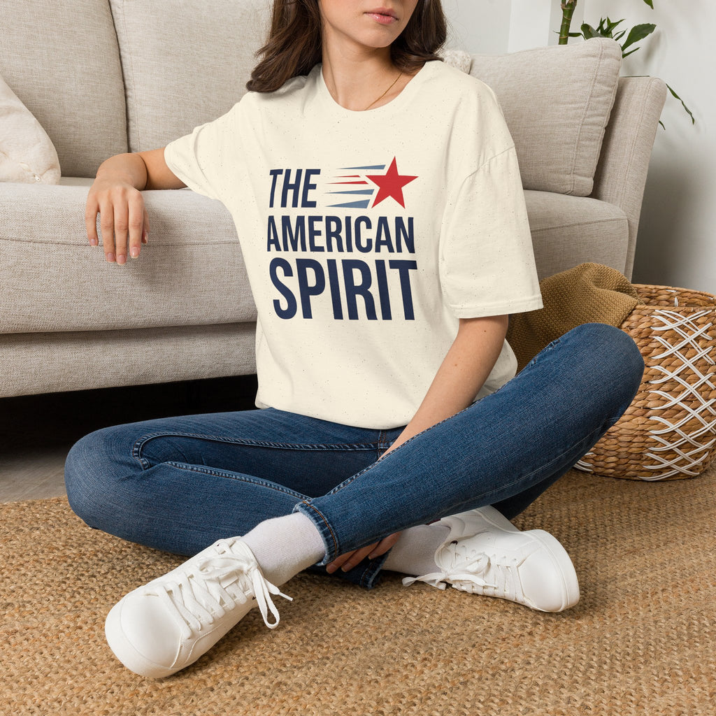 Light cream crewneck T-shirt with 'THE AMERICAN SPIRIT' star graphic