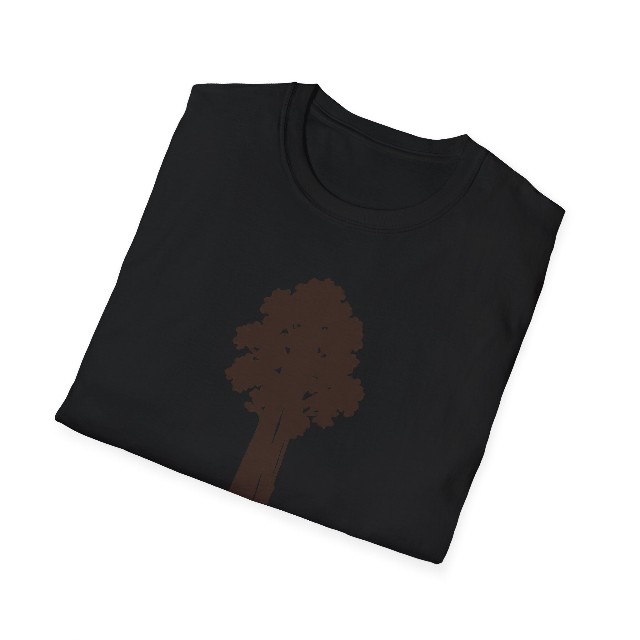 Black graphic T-shirt with small tree silhouette