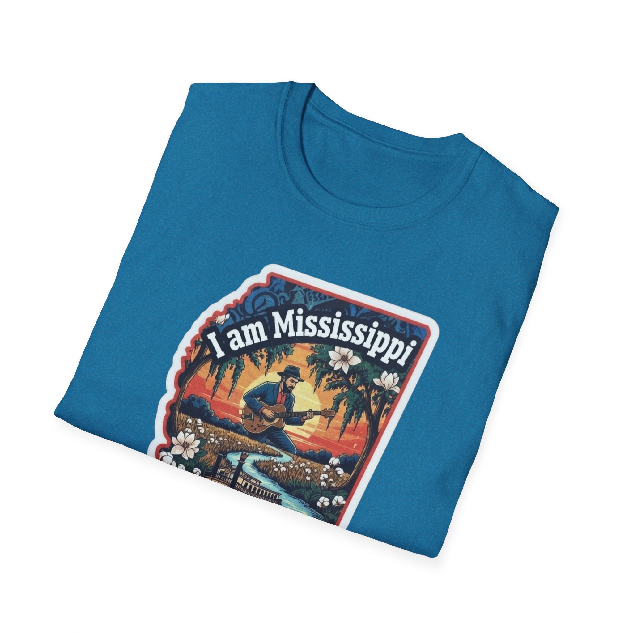 Teal T-shirt with "I am Mississippi" scenic front graphic