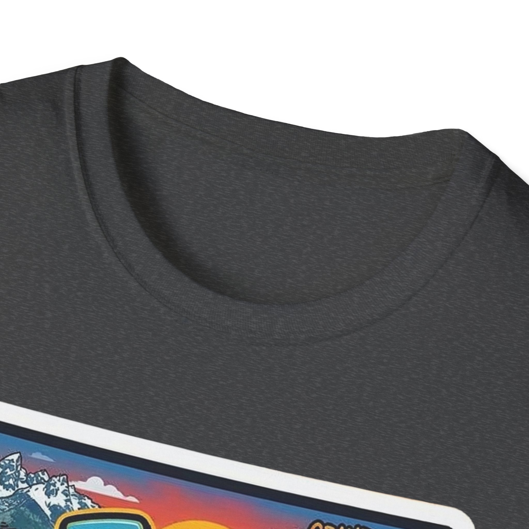 Heather grey T-shirt neckline close-up