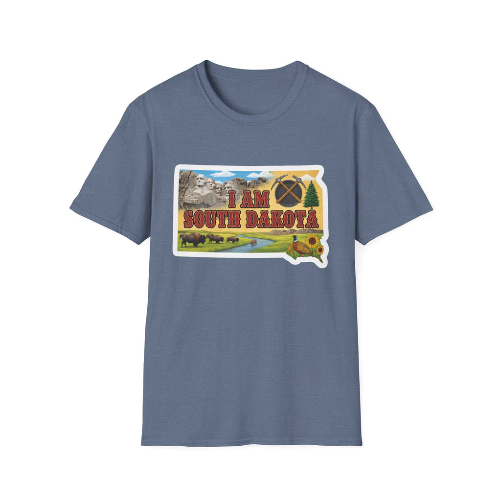 I am South Dakota T-Shirt, blaues Shirt mit State-Map-Print und Text