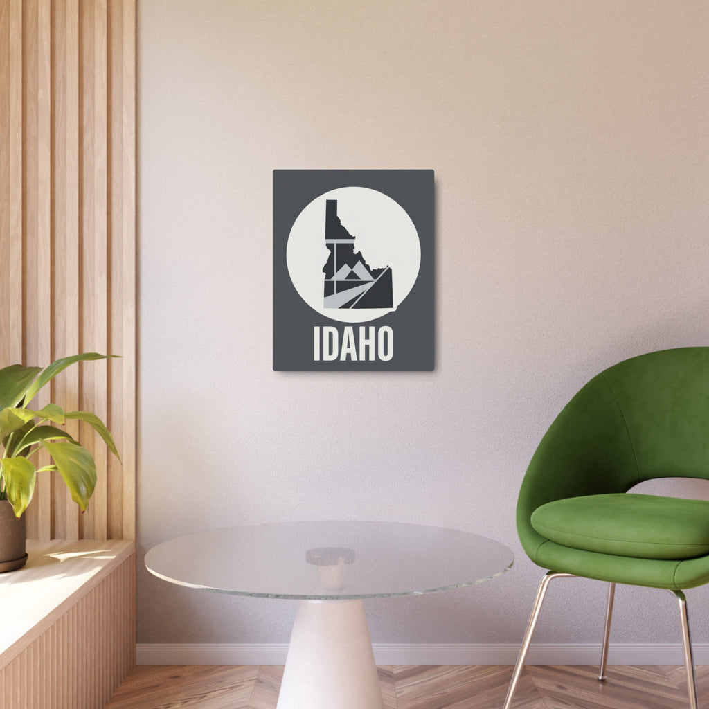 Idaho metal wall art sign with circular state emblem and "IDAHO" lettering