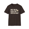 Dark brown T-shirt with coffee mug slogan print