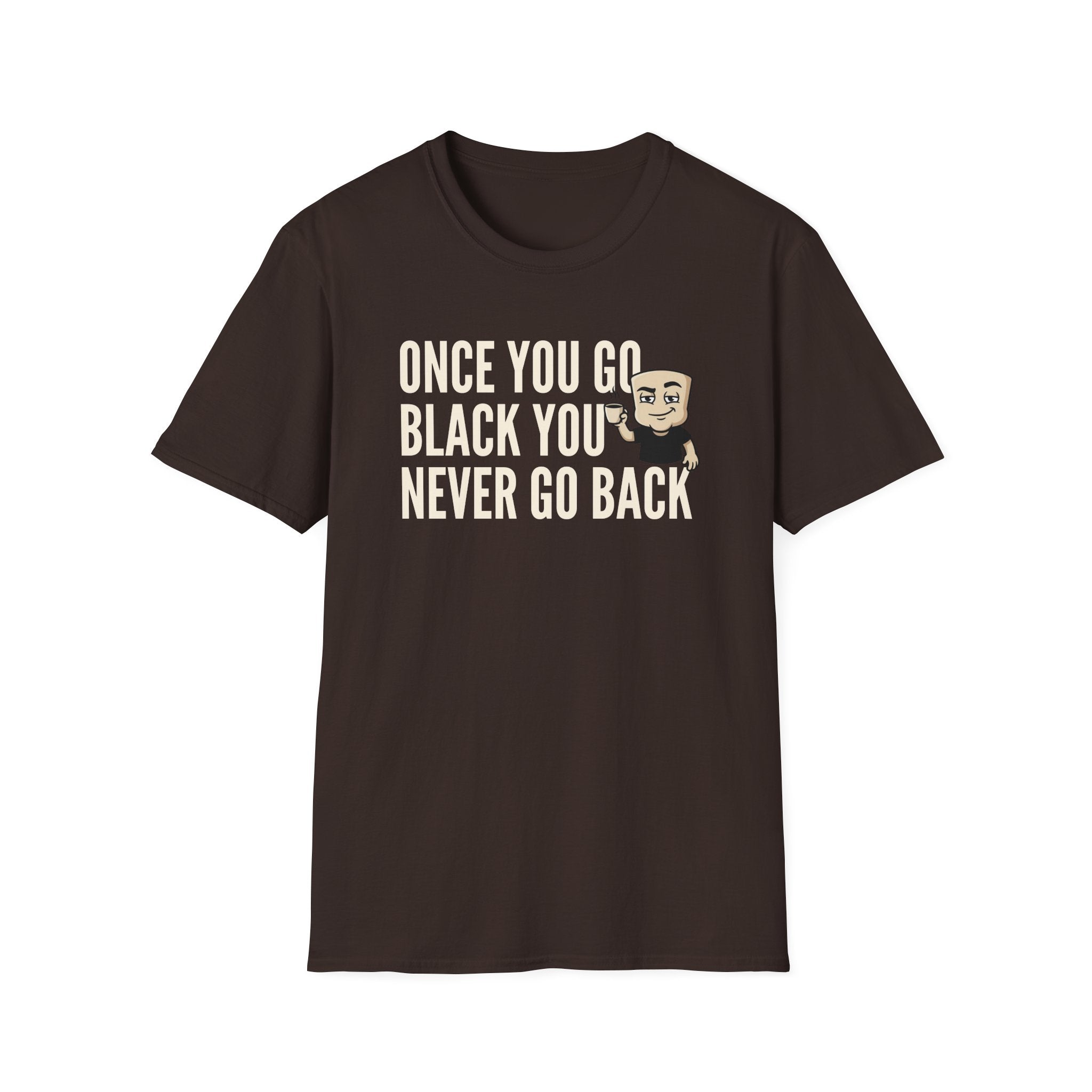 Dark brown T-shirt with coffee mug slogan print