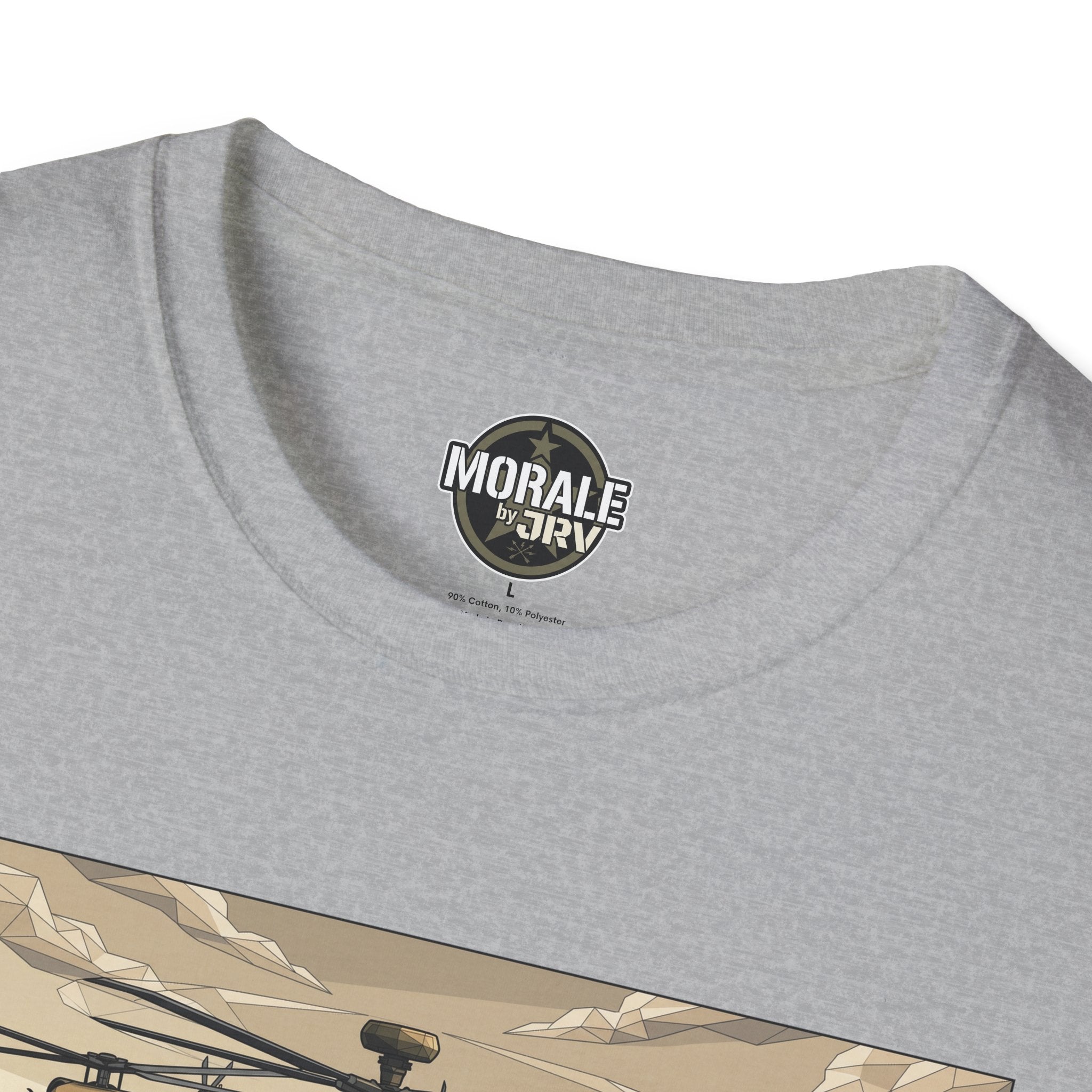 Attack Helicopter illustration T-shirt neckline logo, sport grey