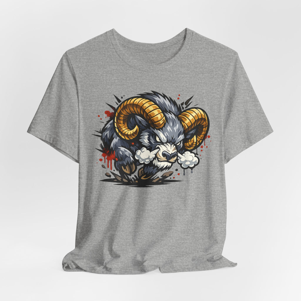 Heather grey unisex t-shirt with charging ram head graphic on chest