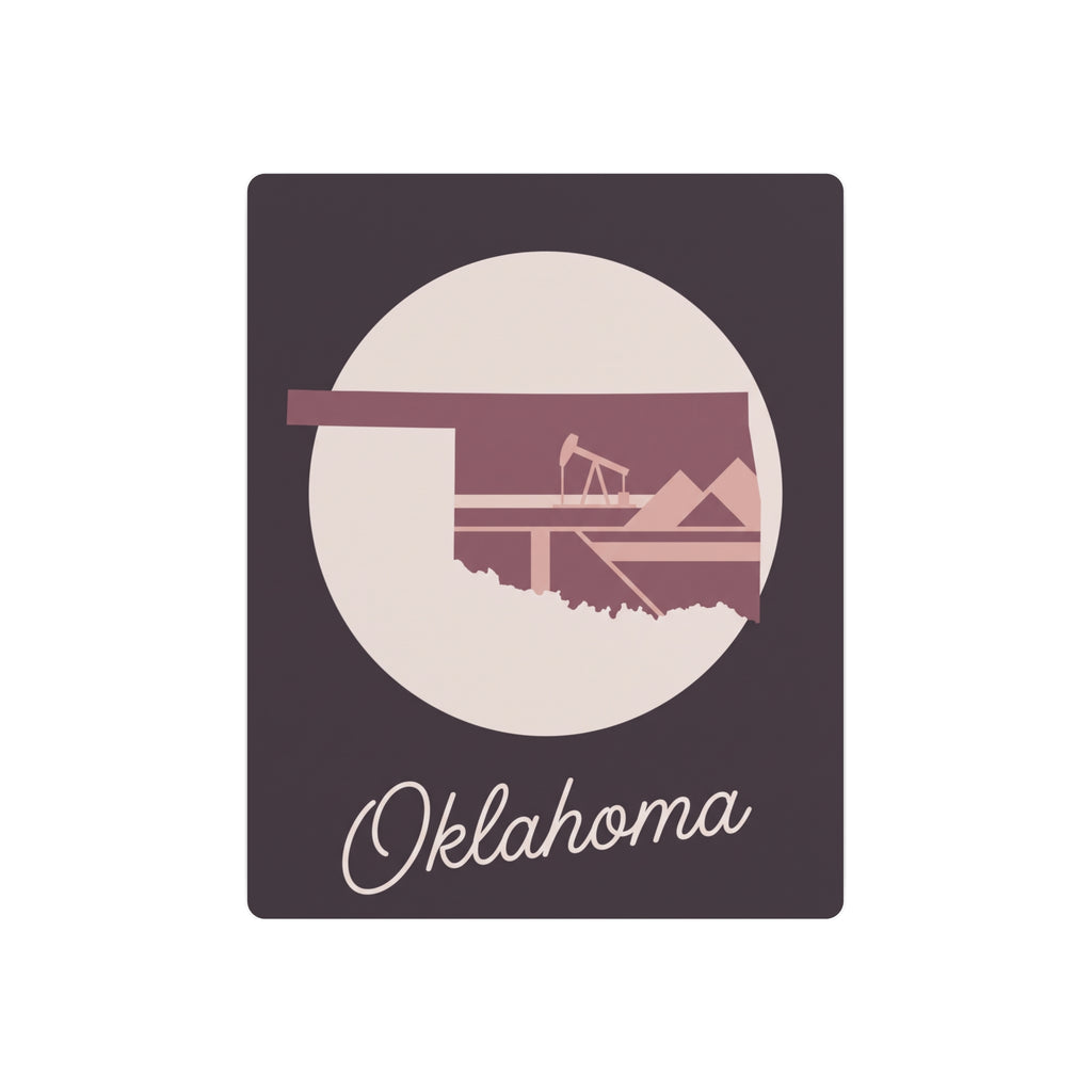 Mauve Oklahoma wall art sign with circular design and “Oklahoma” script text