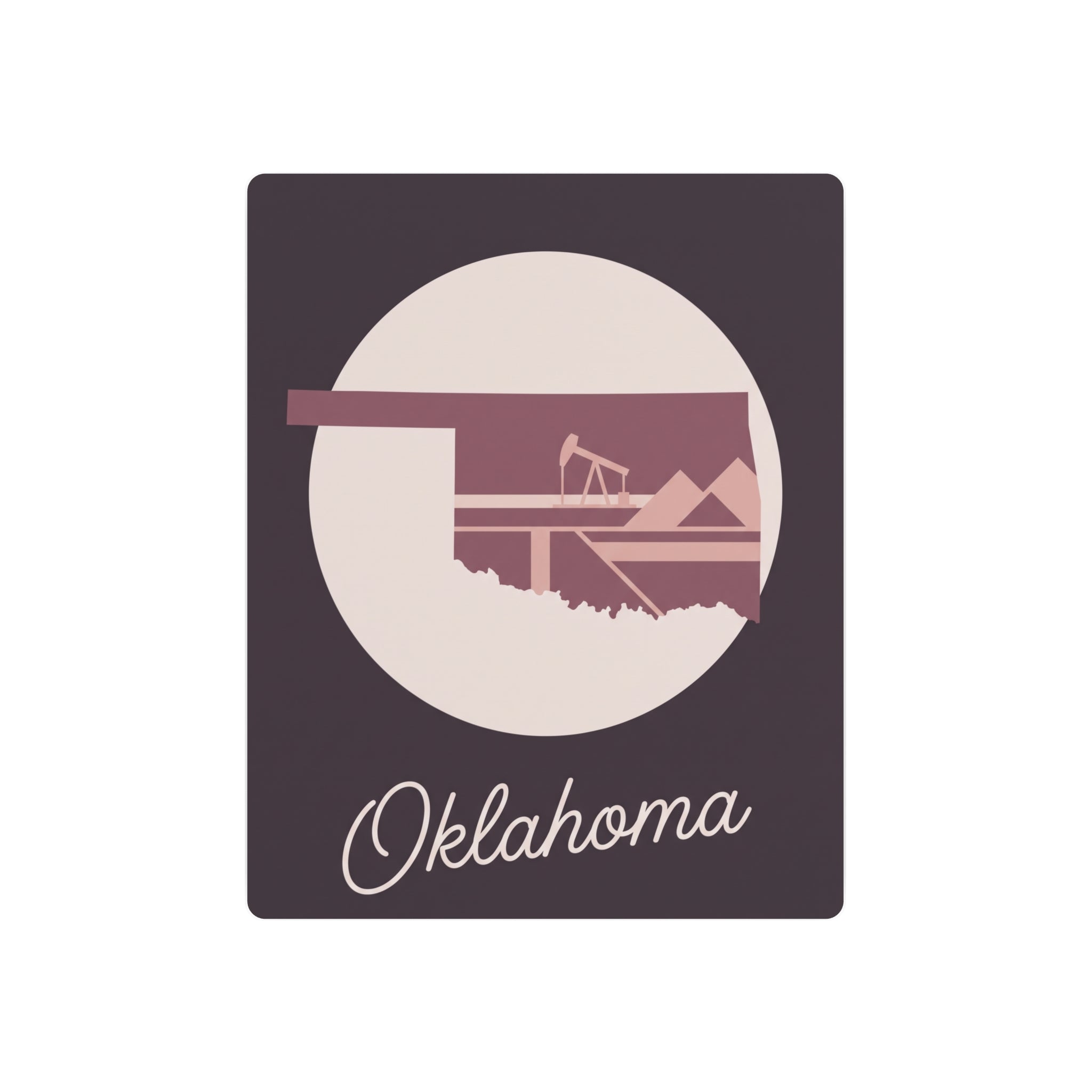 Mauve Oklahoma wall art sign with circular design and “Oklahoma” script text