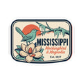 Mississippi travel vinyl sticker with mockingbird illustration and magnolia flower accents
