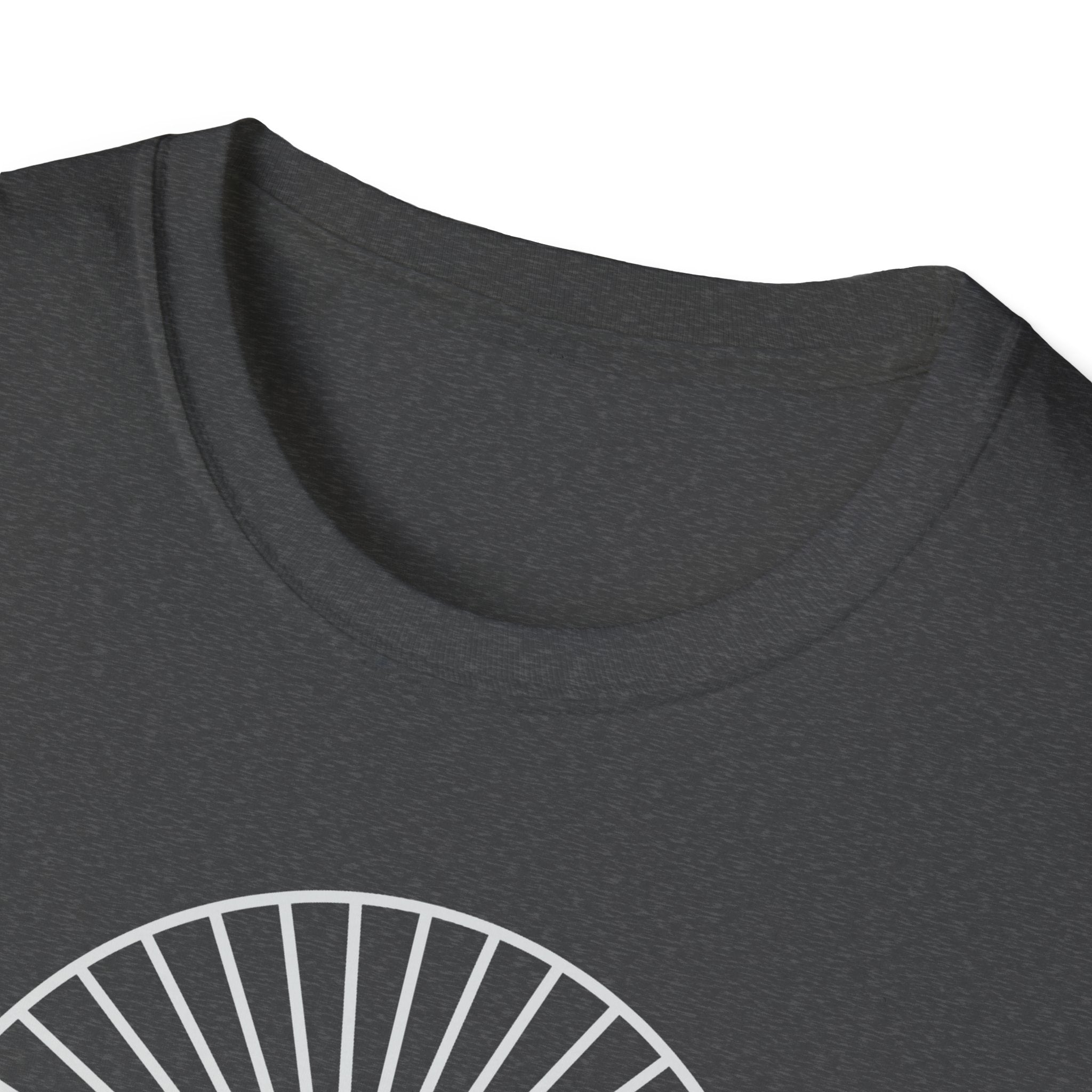 Charcoal unisex T-shirt with crew neck and white mountain sunburst graphic