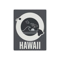 Square Hawaii metal wall art featuring whale and island wave within a white circle