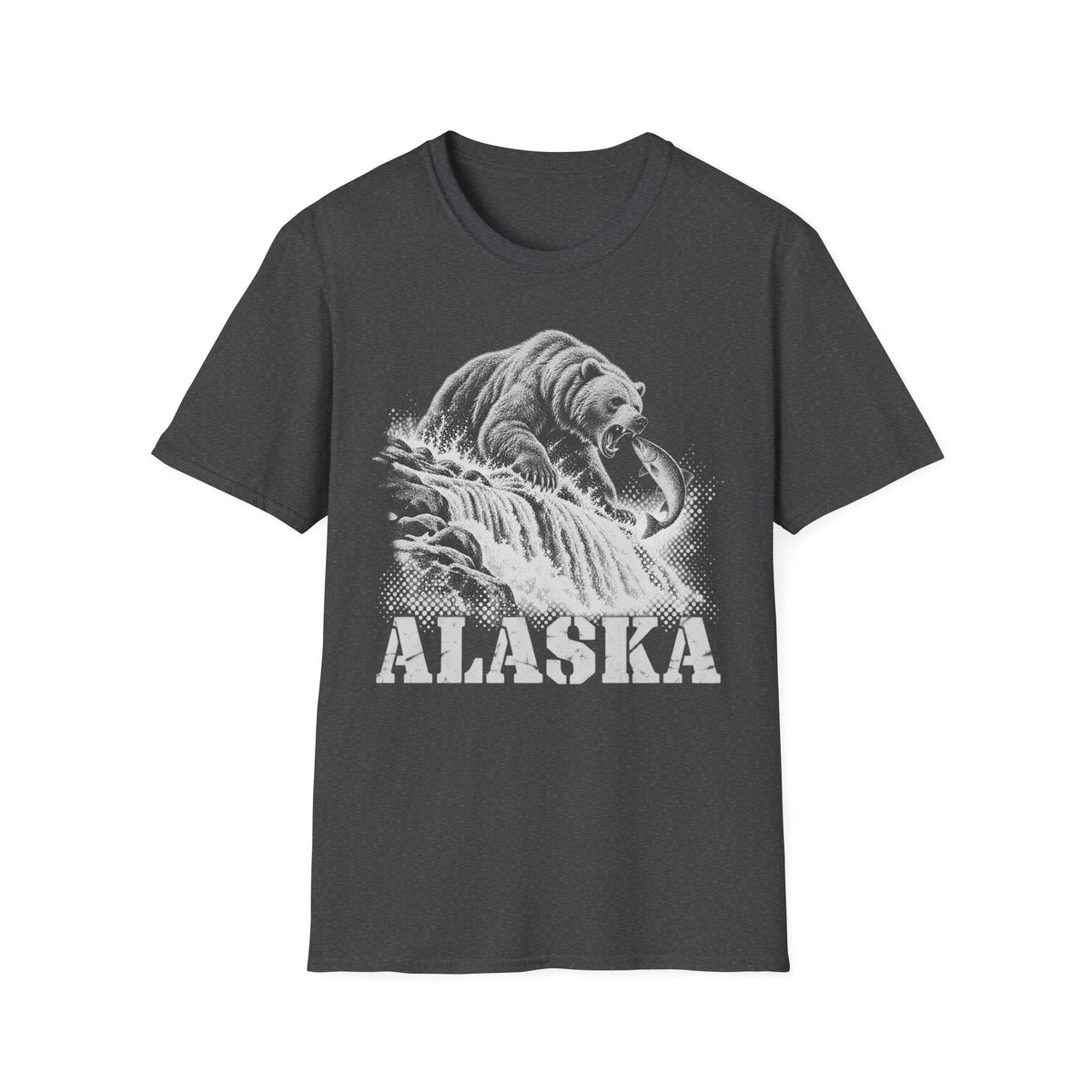 Charcoal gray graphic t-shirt with grizzly bear and ALASKA text print