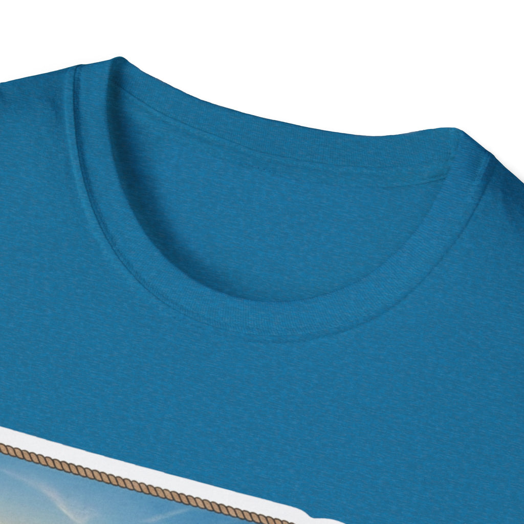 Teal T-shirt close-up of crew neck and soft heather texture