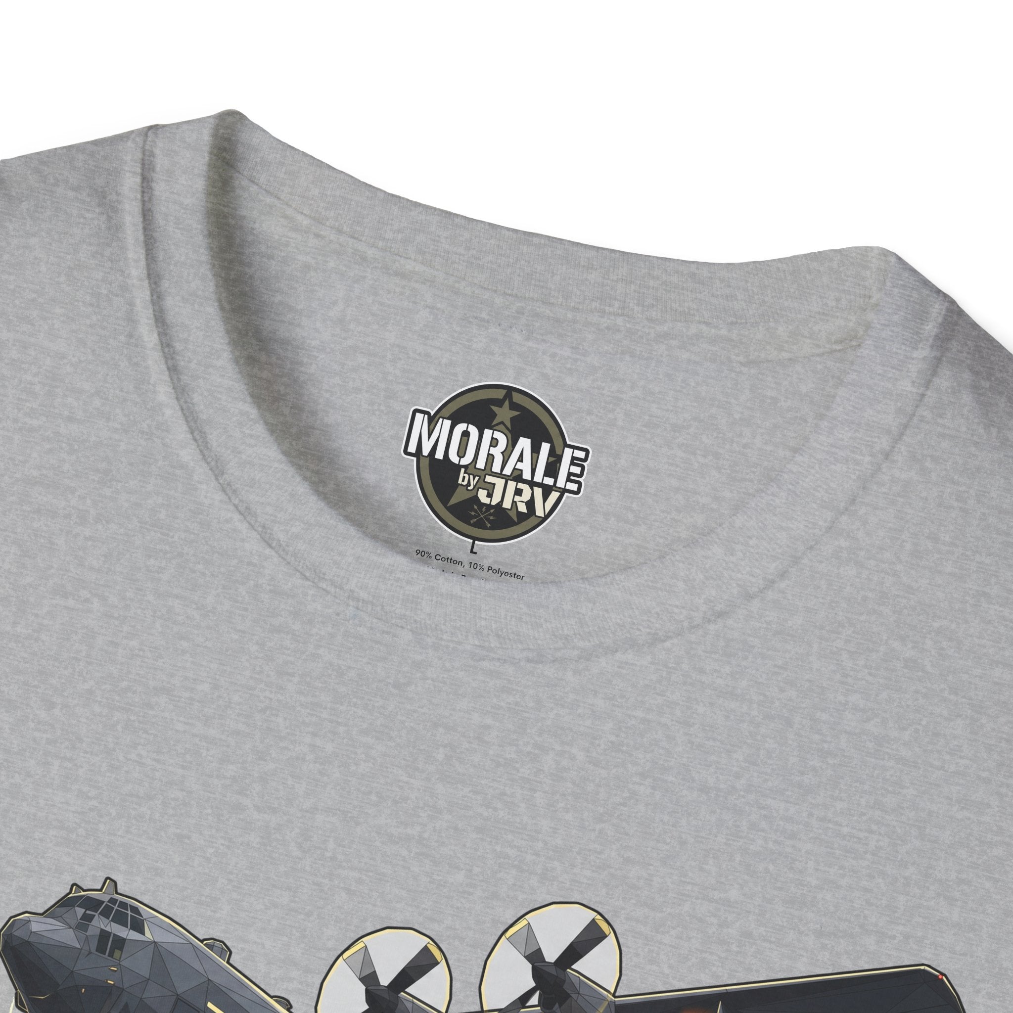 Death From Above T-shirt, heather grey crew neck with Morale by DRIV logo