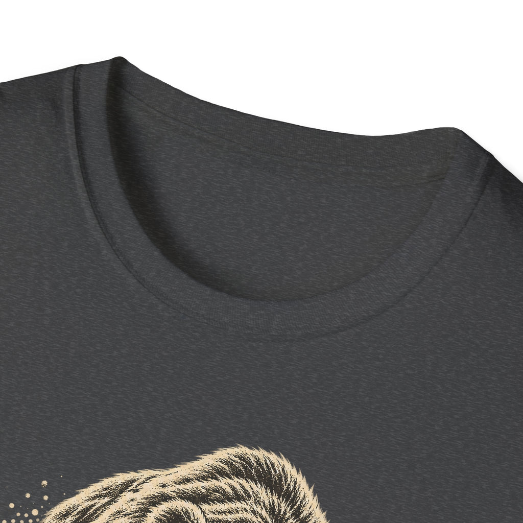 Dark heather T-shirt with crew neck and partial bear face graphic at bottom