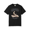 Black crewneck T-shirt with moon and “Always Worth the Wait” graphic