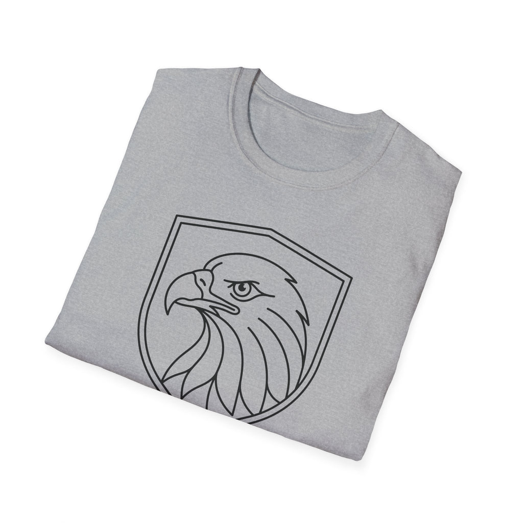 Sport grey t-shirt with front shield line-art bald eagle graphic