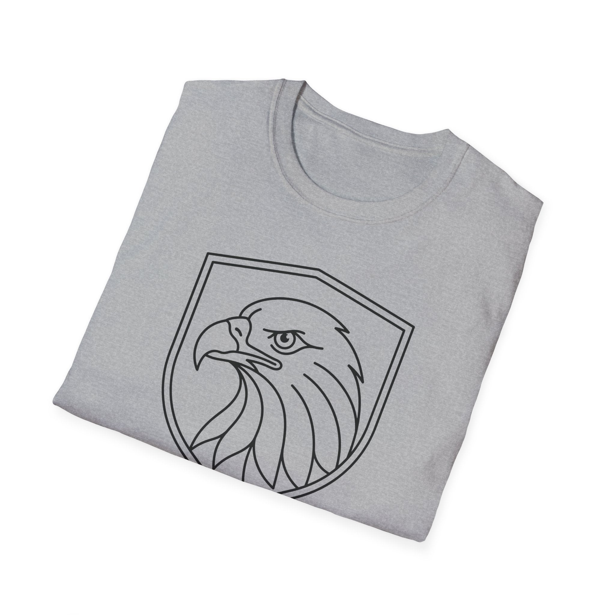 Sport grey t-shirt with front shield line-art bald eagle graphic