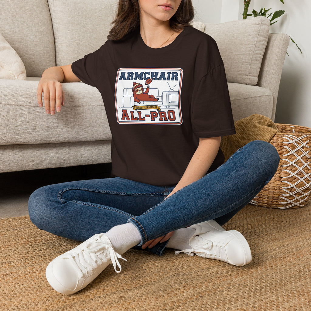 Black crewneck graphic t-shirt with sloth mascot and "ALL-PRO" text