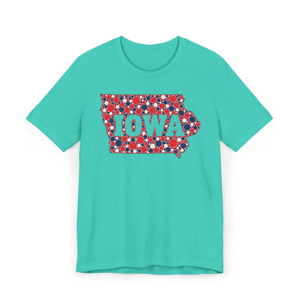 Iowa State Floral Pattern T-Shirt | Red White and Blue Iowa Outline Graphic Tee