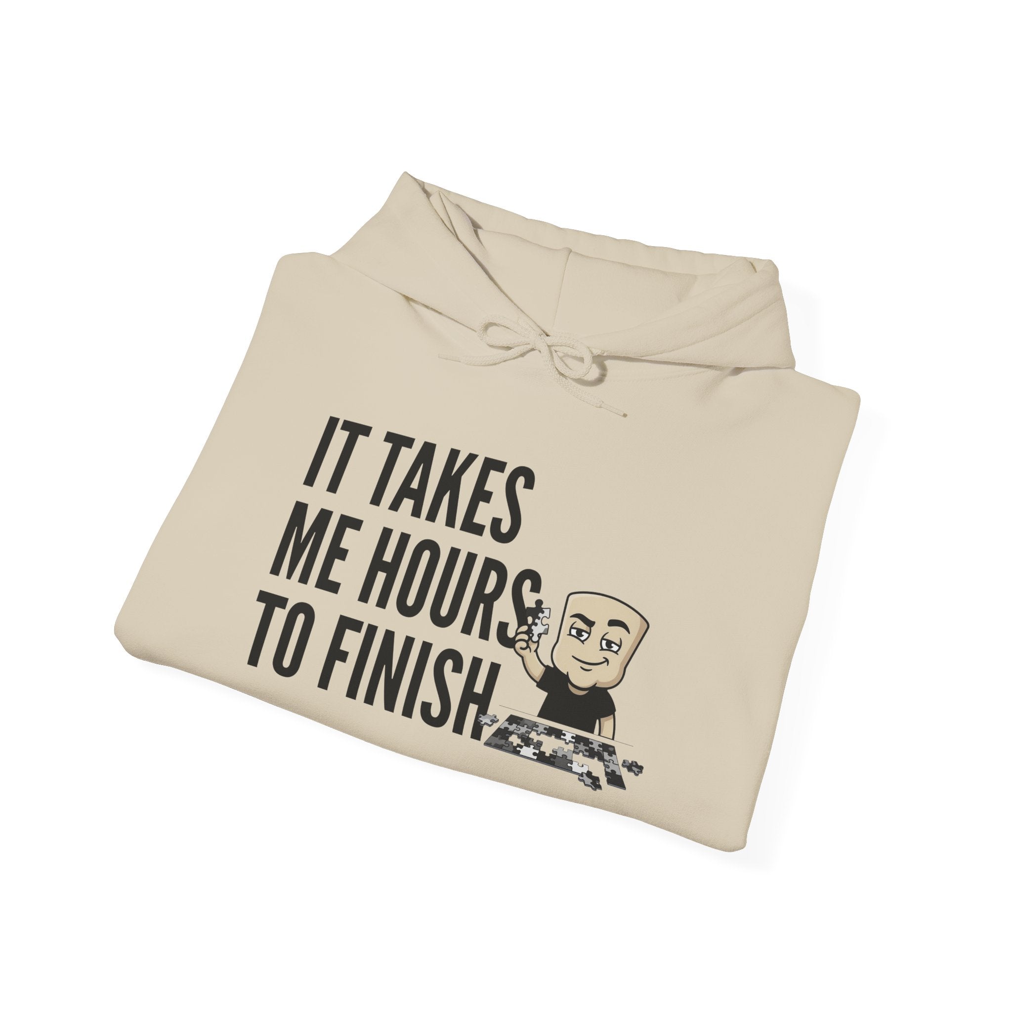 Beige hoodie with front graphic text and chess figure