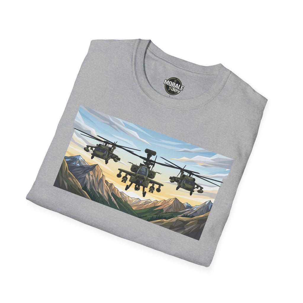 Sport Grey T-shirt with helicopter formation over mountain valley print