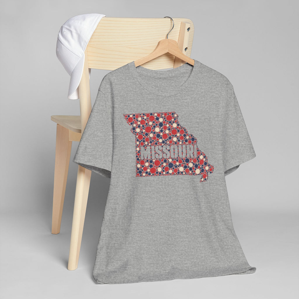 Missouri State Floral Map T-Shirt | Red White and Blue Missouri Outline Graphic Tee