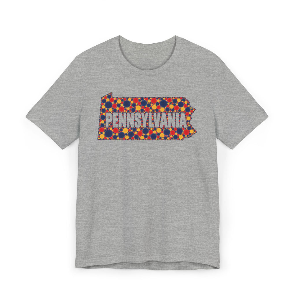 Heather gray crewneck T-shirt with colorful Pennsylvania graphic print