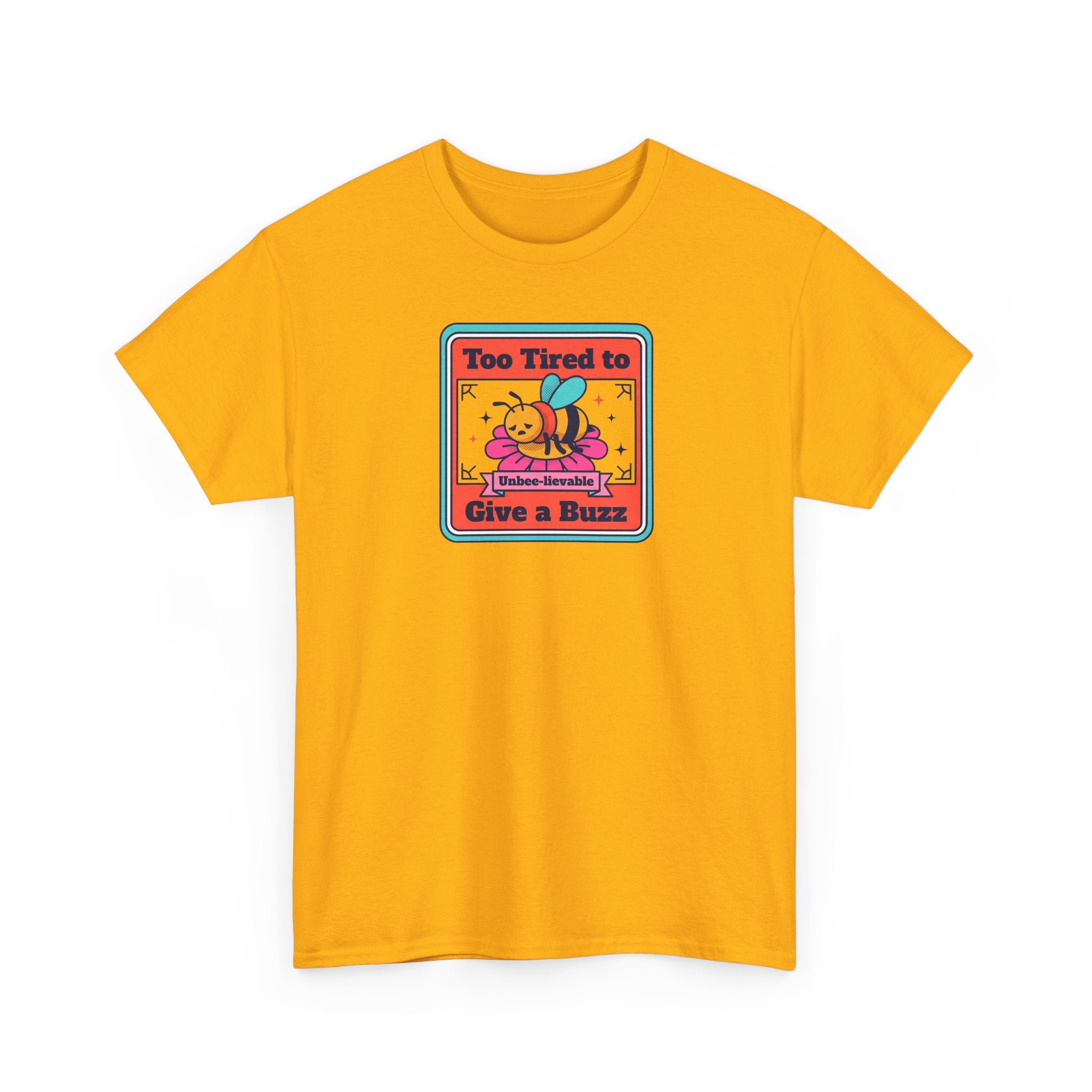 Mustard yellow crew-neck T-shirt with bee graphic front