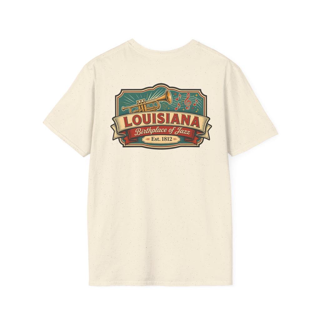 Natural Louisiana T-shirt with vintage travel graphic chest print