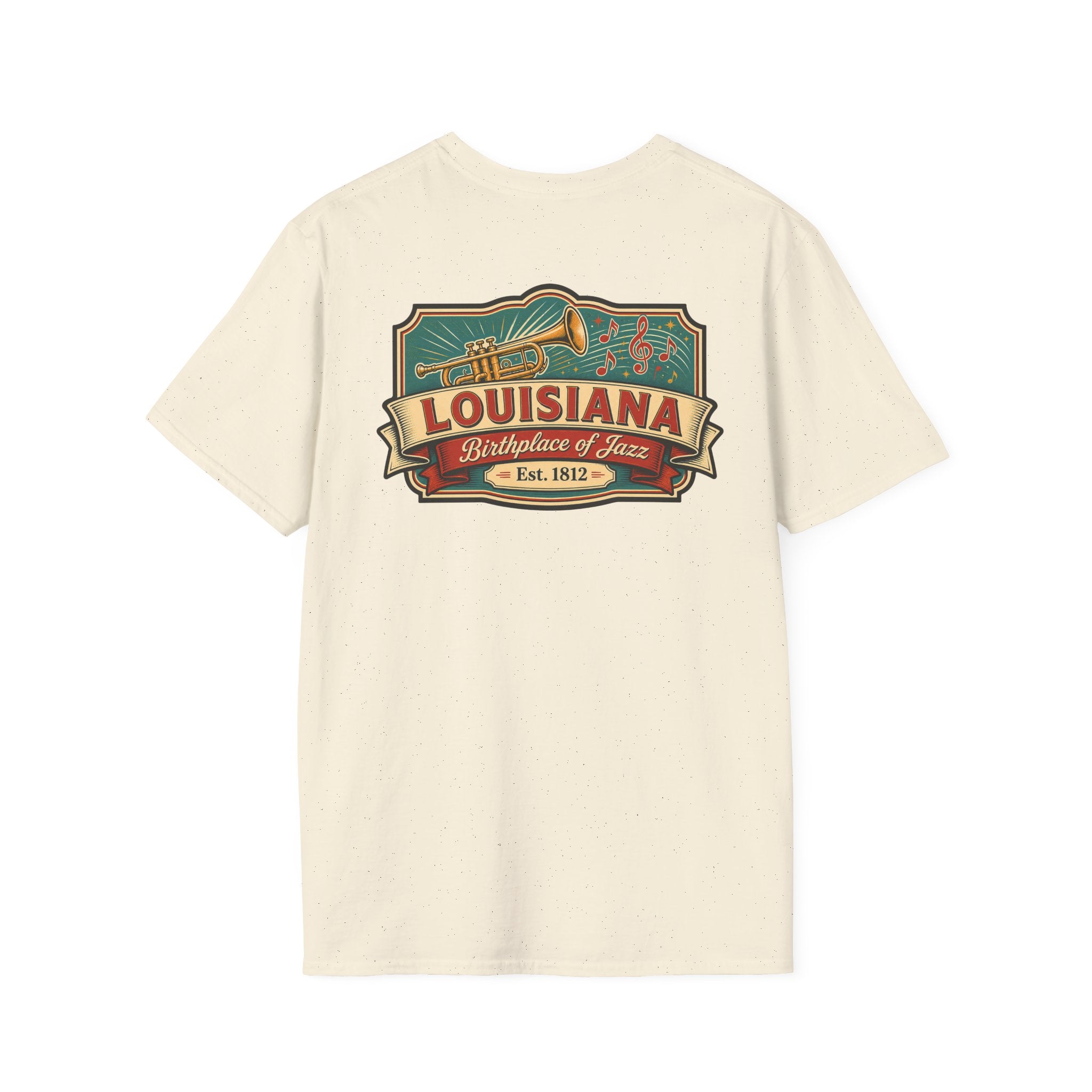 Natural Louisiana T-shirt with vintage travel graphic chest print