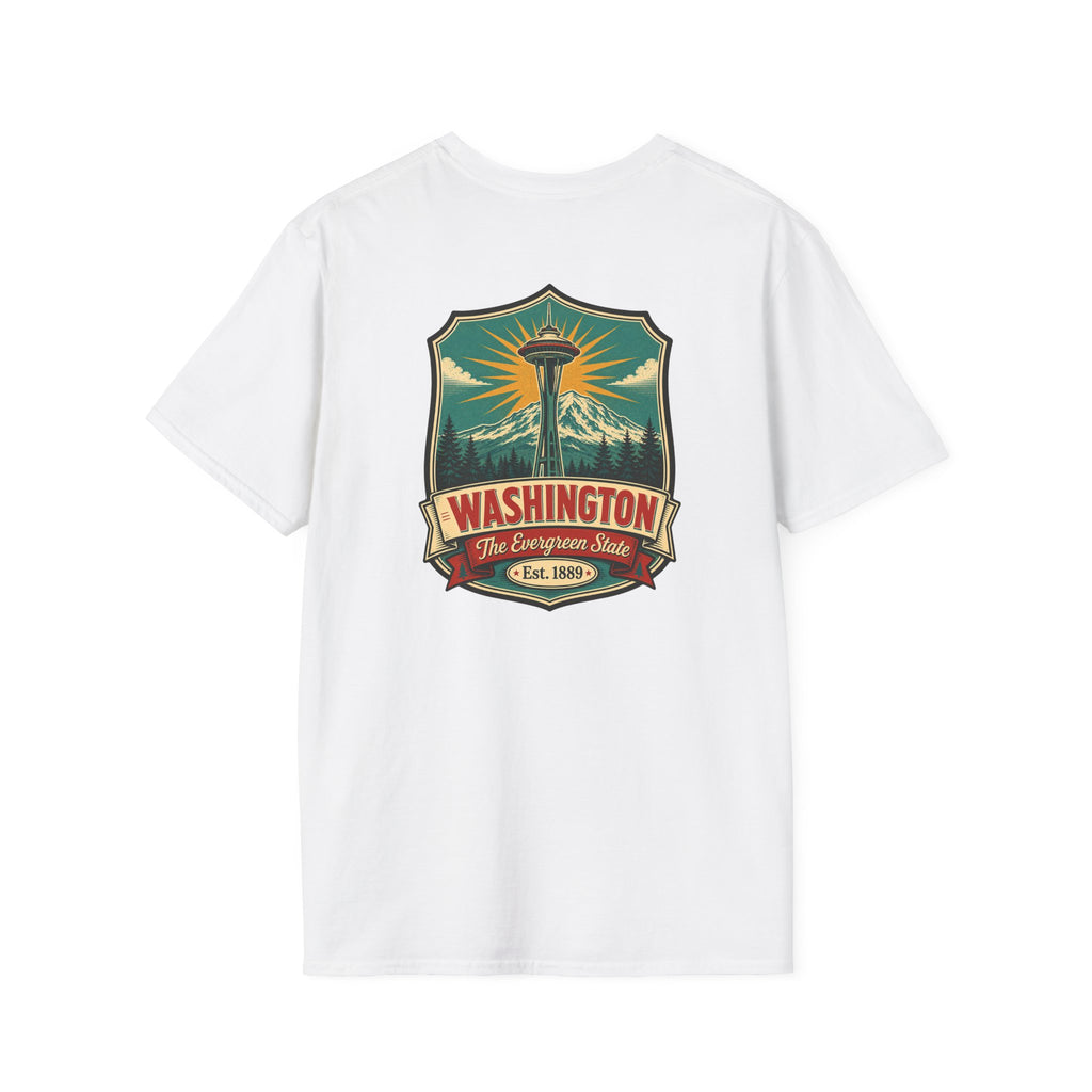 White T-shirt with Washington lighthouse graphic on front