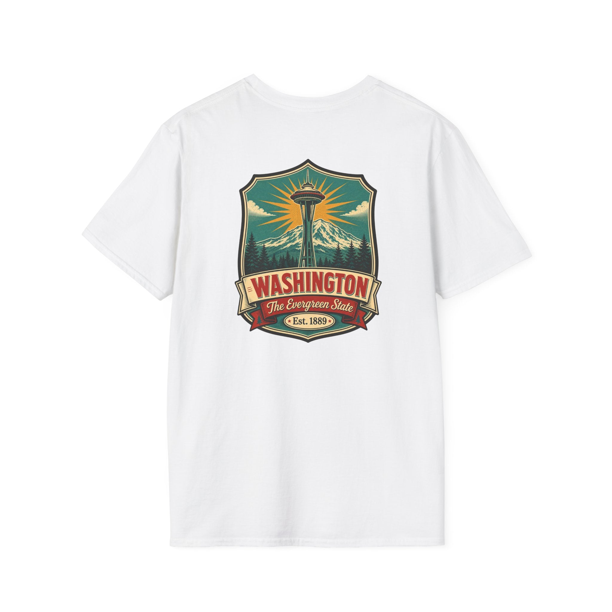 White T-shirt with Washington lighthouse graphic on front